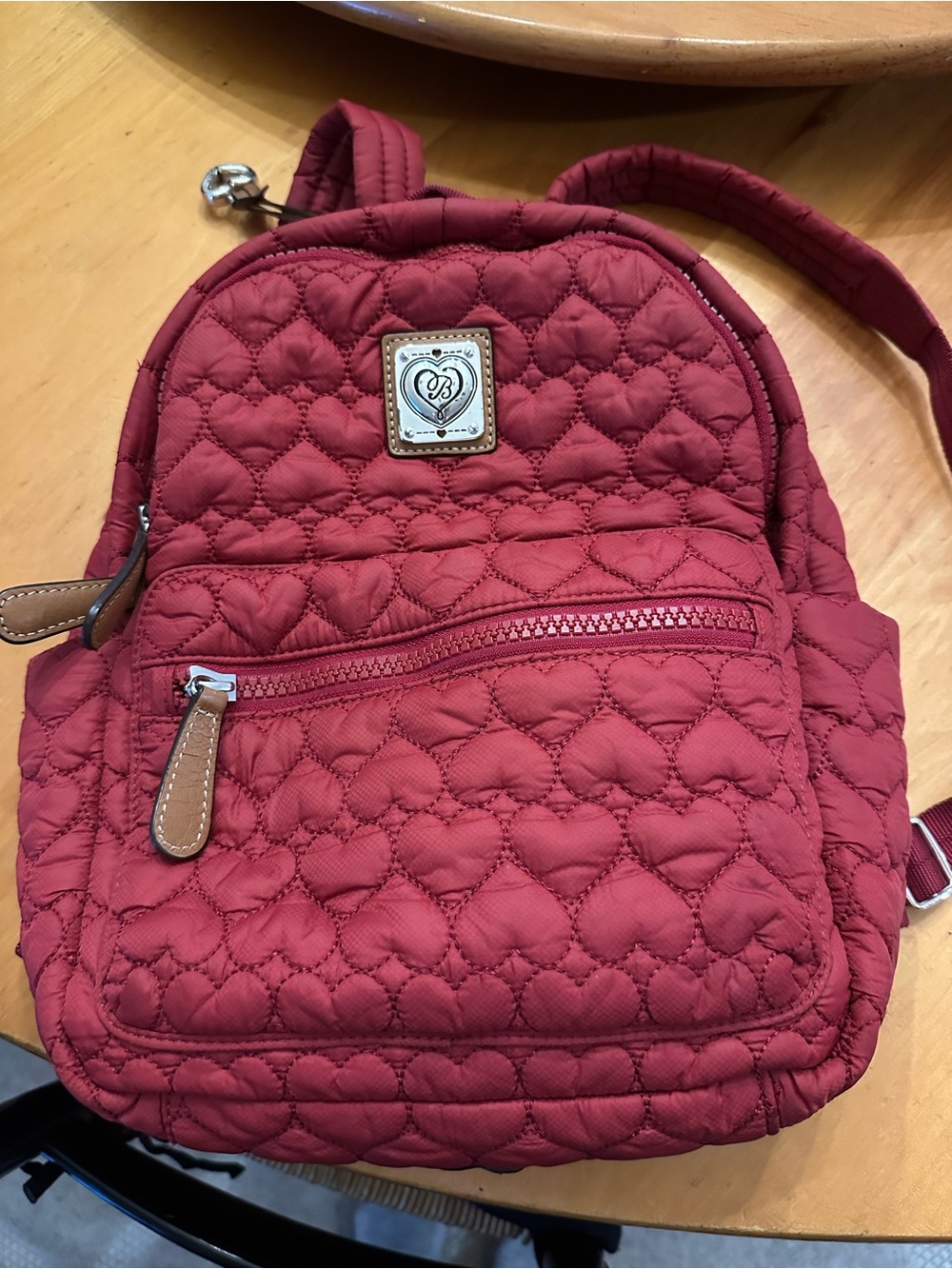 Brighton Red Heart Quilted Kingston Backpack & Pouch EUC